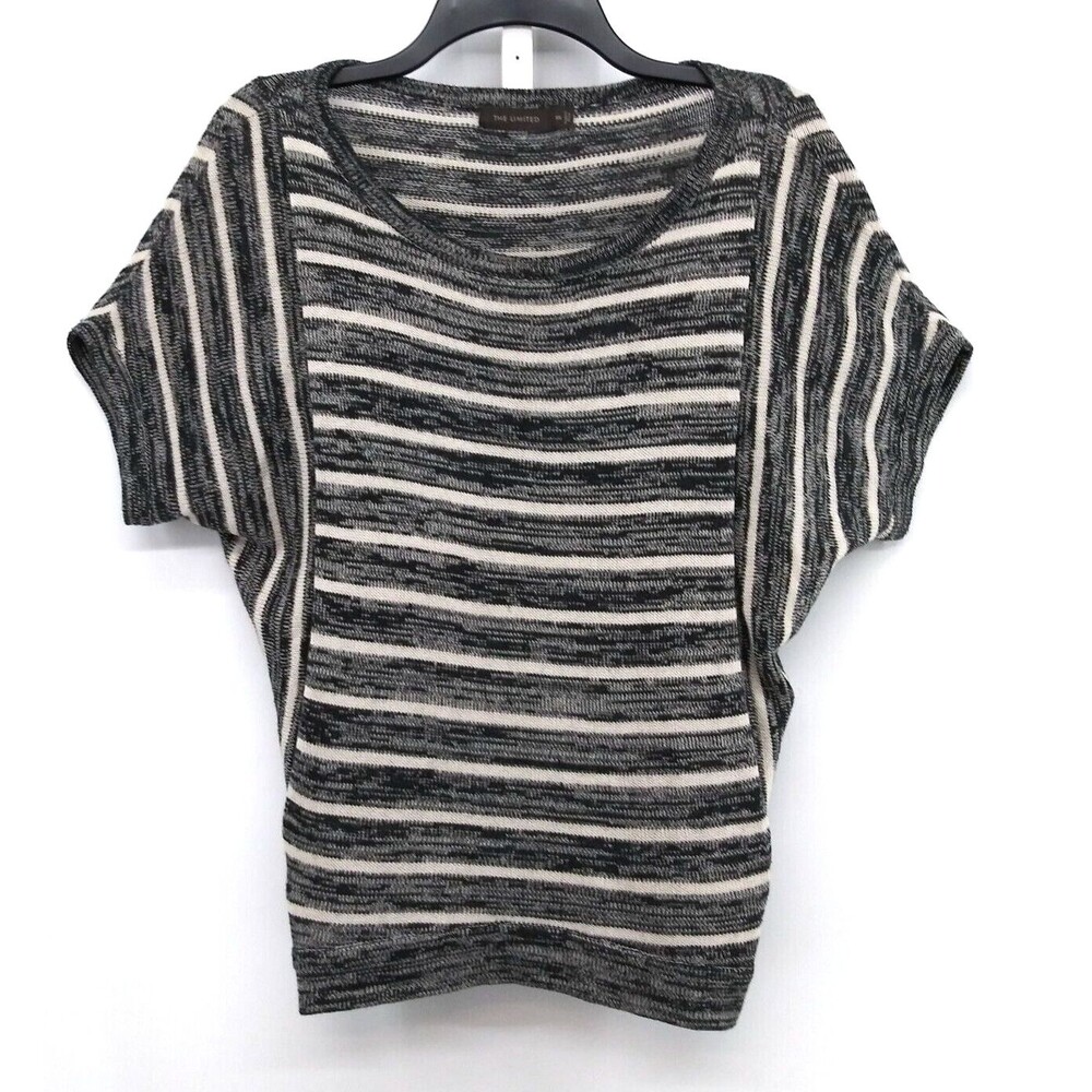 The Limited Shirt Womens XS Black Striped Short Sleeve Knit Blouse